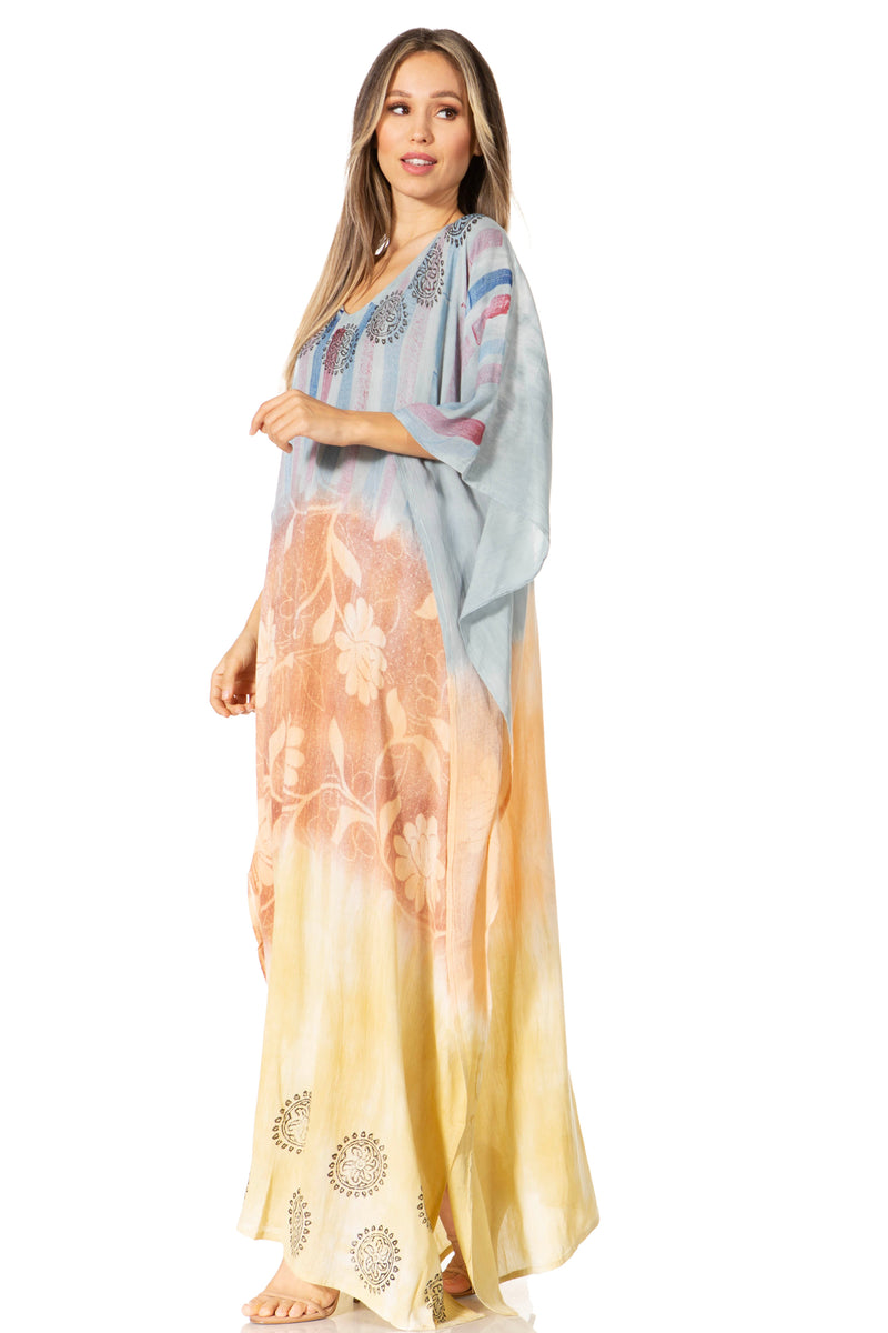 Sakkas Catia Women's Boho Casual Long Maxi Caftan Dress Kaftan Cover-up LougeWear