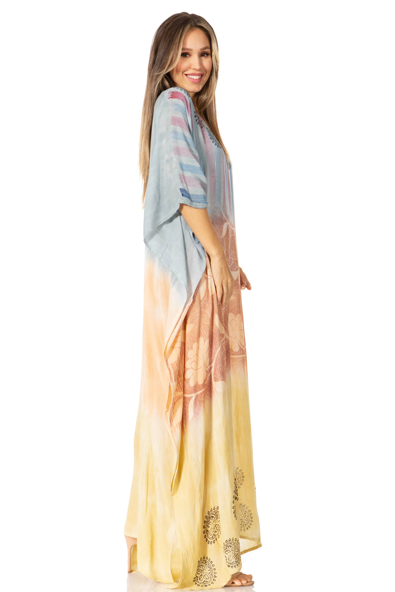 Sakkas Catia Women's Boho Casual Long Maxi Caftan Dress Kaftan Cover-up LougeWear