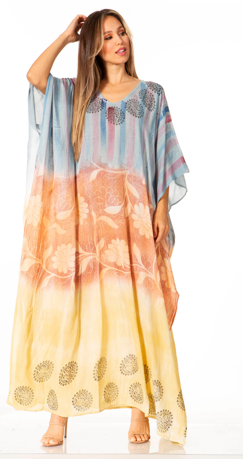 Sakkas Catia Women's Boho Casual Long Maxi Caftan Dress Kaftan Cover-up LougeWear