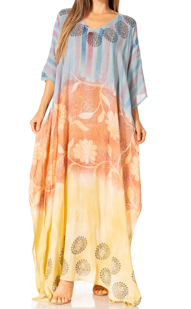 Sakkas Catia Women's Boho Casual Long Maxi Caftan Dress Kaftan Cover-up LougeWear