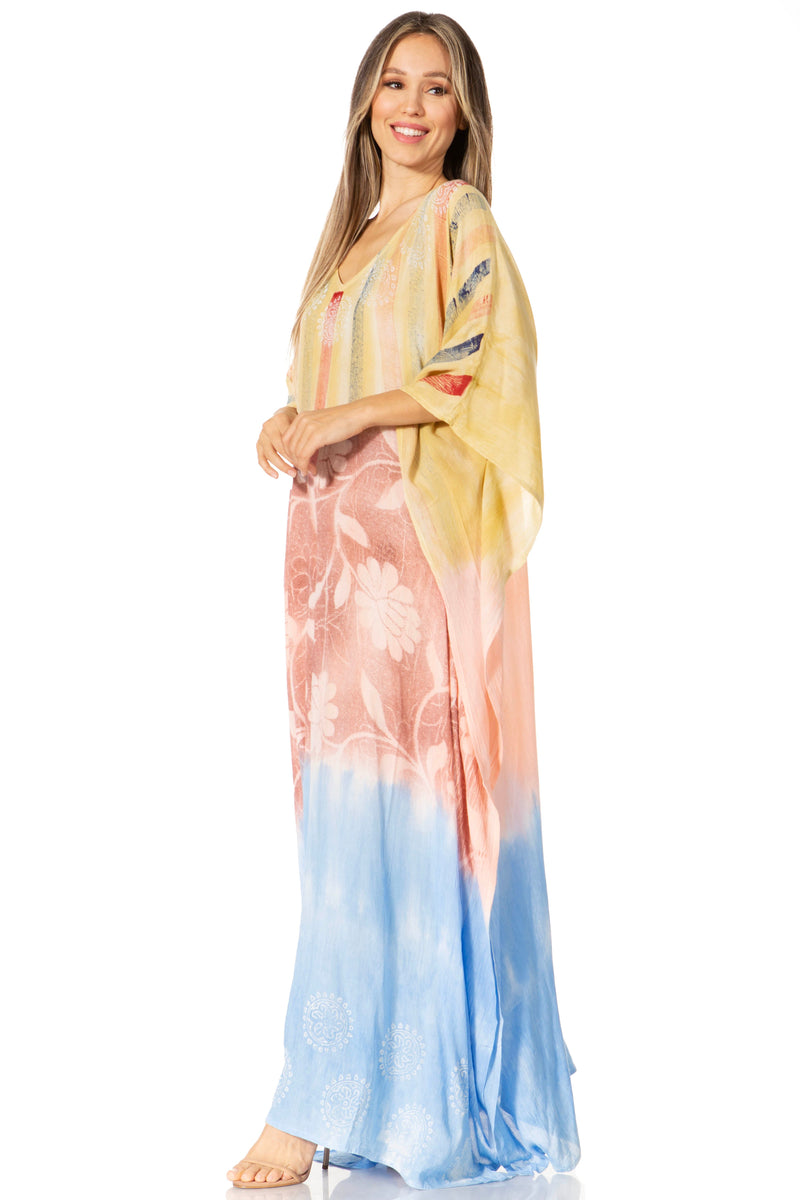 Sakkas Catia Women's Boho Casual Long Maxi Caftan Dress Kaftan Cover-up LougeWear