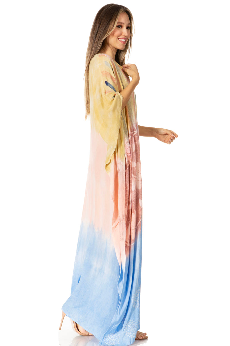 Sakkas Catia Women's Boho Casual Long Maxi Caftan Dress Kaftan Cover-up LougeWear