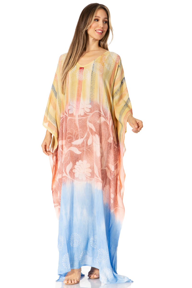 Sakkas Catia Women's Boho Casual Long Maxi Caftan Dress Kaftan Cover-up LougeWear