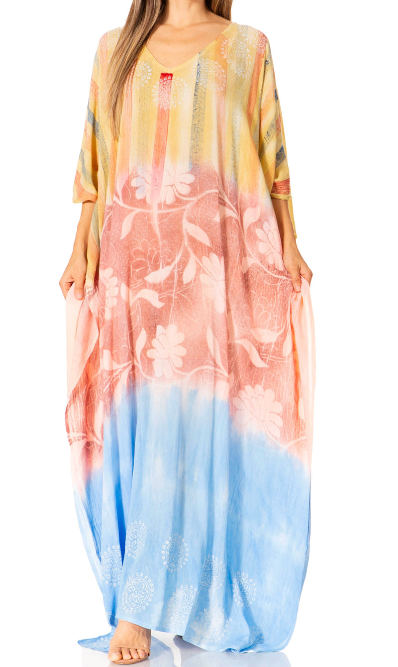 Sakkas Catia Women's Boho Casual Long Maxi Caftan Dress Kaftan Cover-up LougeWear