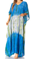 Sakkas Catia Women's Boho Casual Long Maxi Caftan Dress Kaftan Cover-up LougeWear #color_17-BlueCream