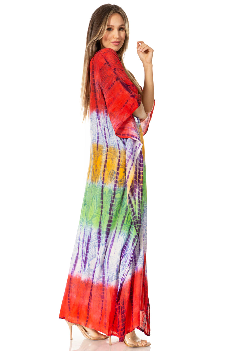 Sakkas Catia Women's Boho Casual Long Maxi Caftan Dress Kaftan Cover-up LougeWear