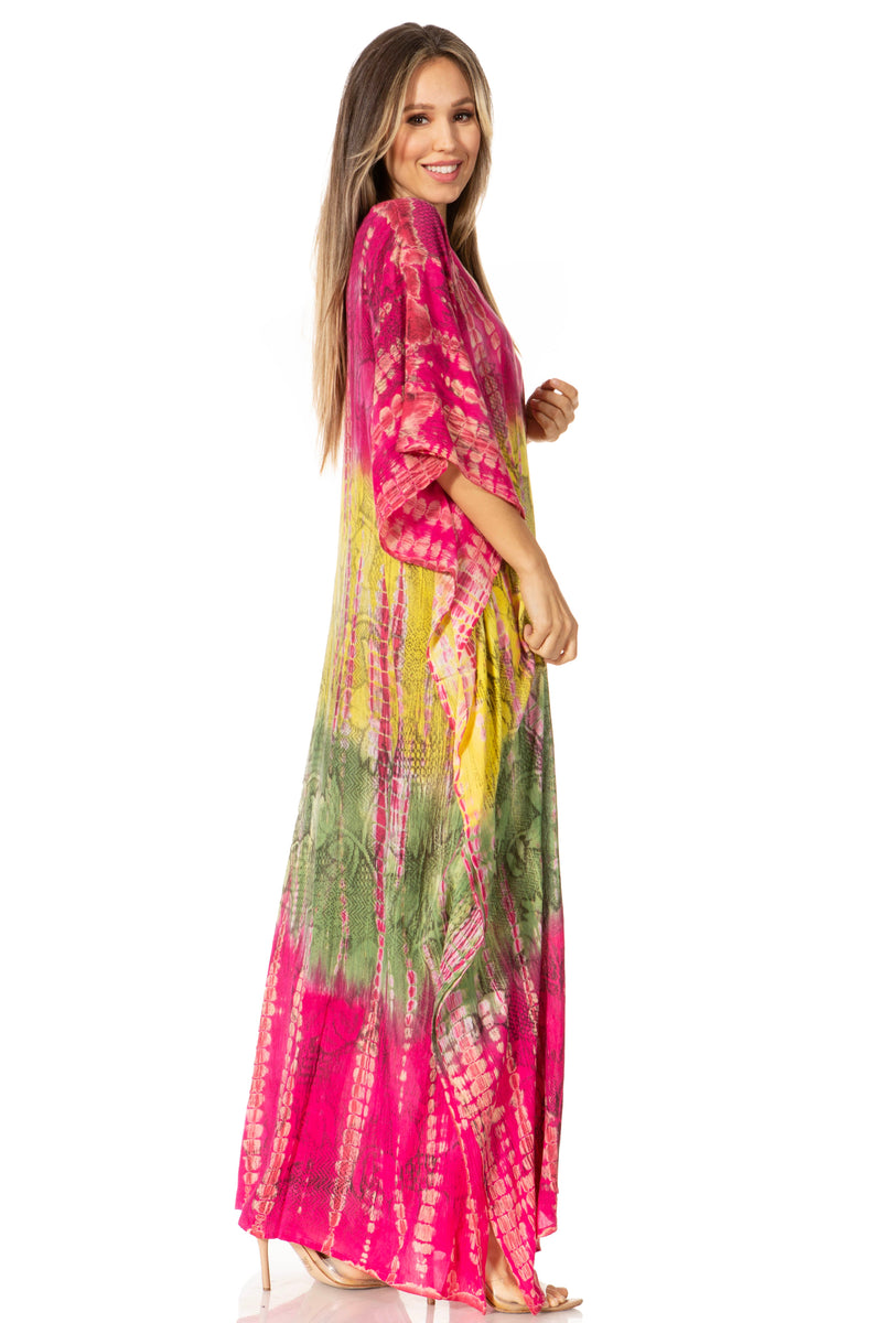 Sakkas Catia Women's Boho Casual Long Maxi Caftan Dress Kaftan Cover-up LougeWear