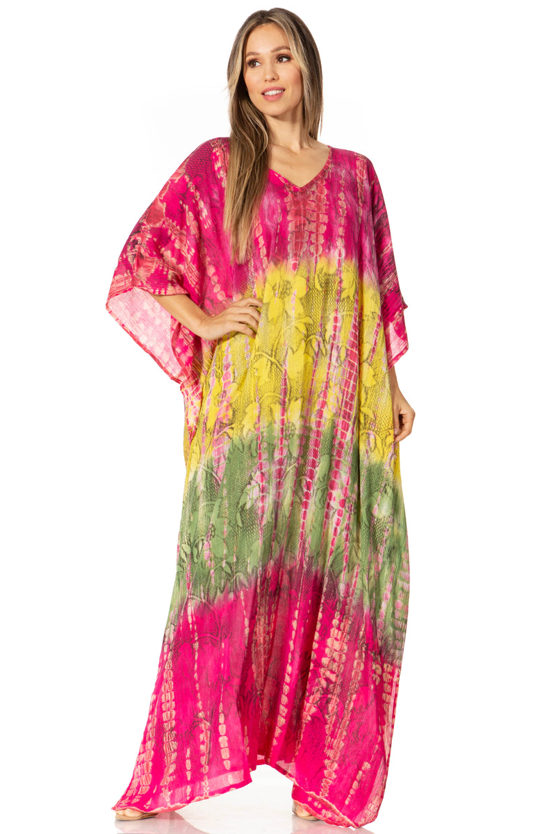 Sakkas Catia Women's Boho Casual Long Maxi Caftan Dress Kaftan Cover-up LougeWear