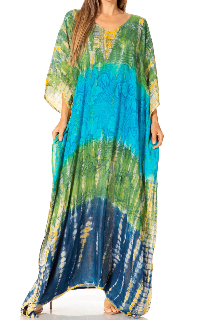 Sakkas Catia Women's Boho Casual Long Maxi Caftan Dress Kaftan Cover-up LougeWear