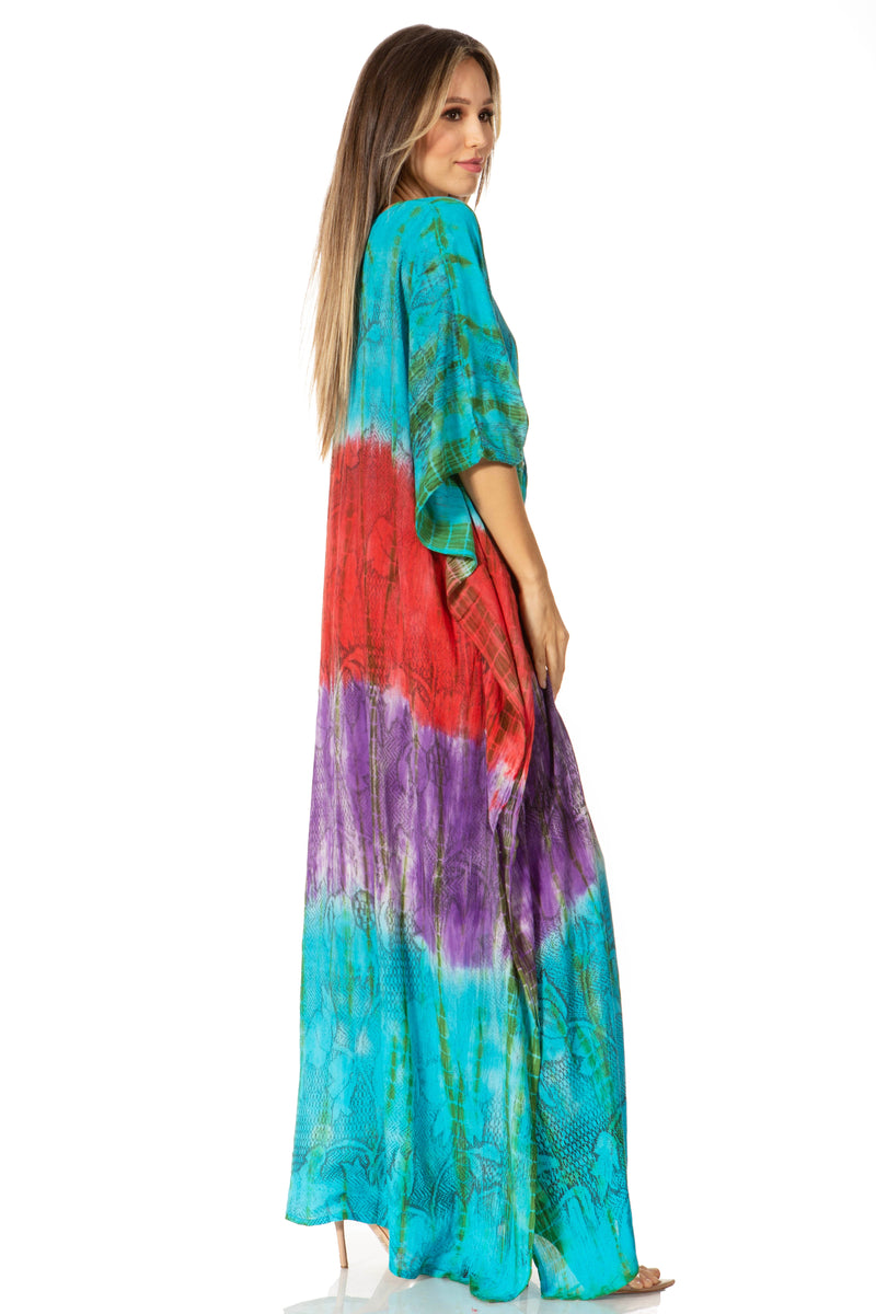 Sakkas Catia Women's Boho Casual Long Maxi Caftan Dress Kaftan Cover-up LougeWear