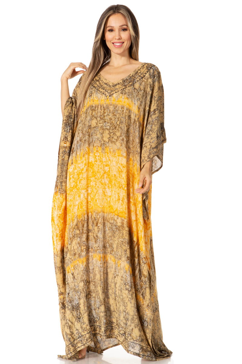 Sakkas Catia Women's Boho Casual Long Maxi Caftan Dress Kaftan Cover-up LougeWear