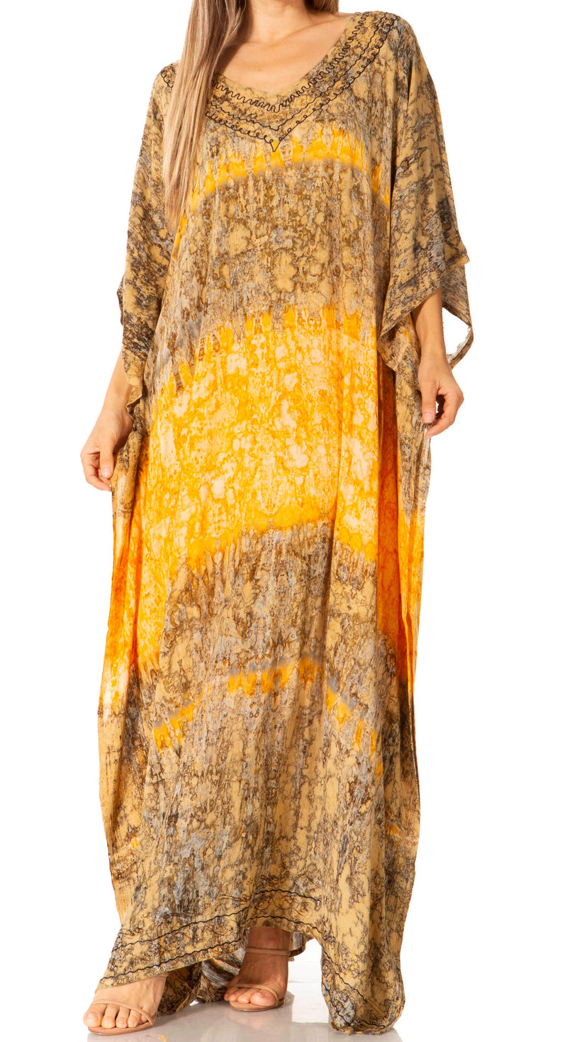 Sakkas Catia Women's Boho Casual Long Maxi Caftan Dress Kaftan Cover-up LougeWear