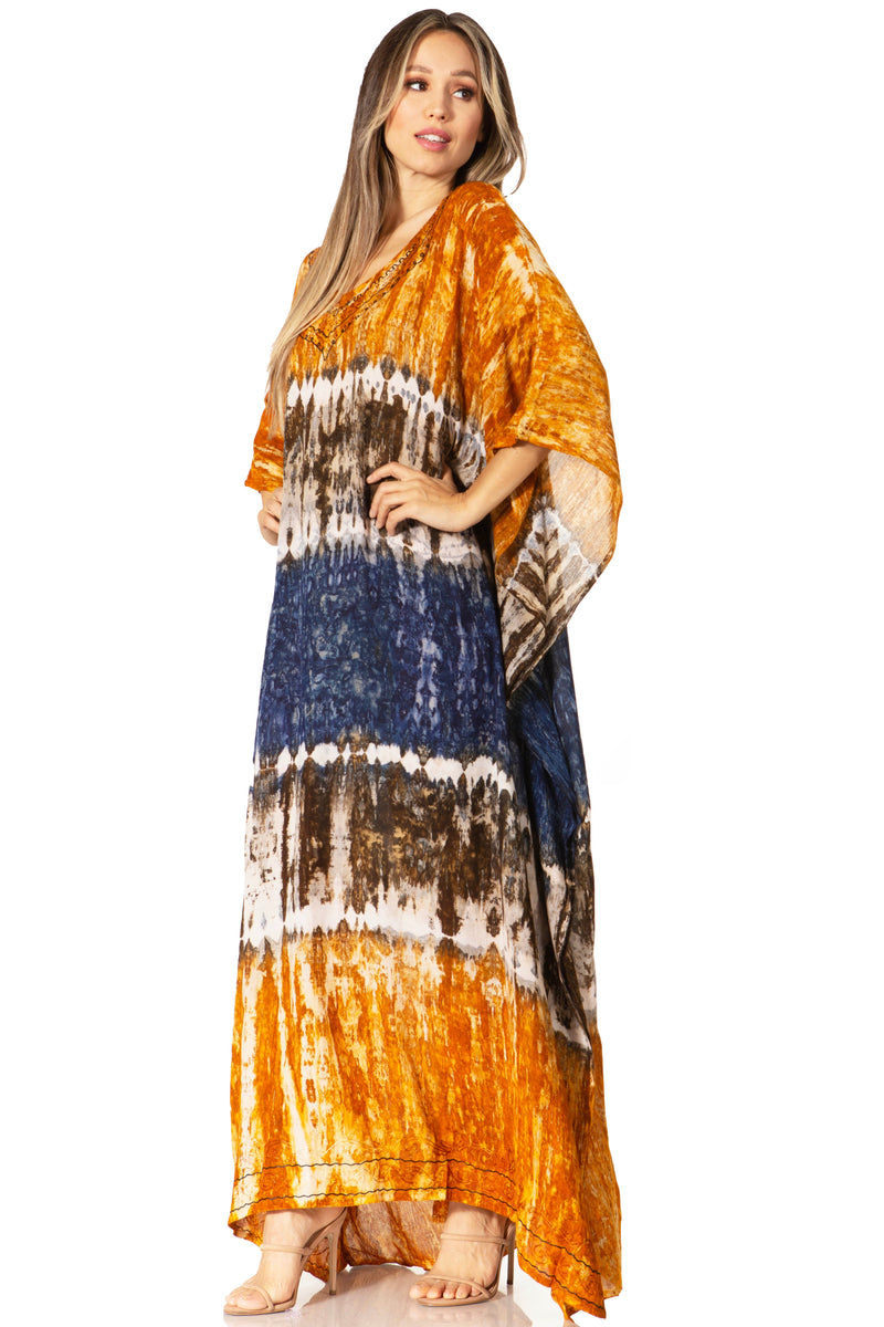 Sakkas Catia Women's Boho Casual Long Maxi Caftan Dress Kaftan Cover-up LougeWear