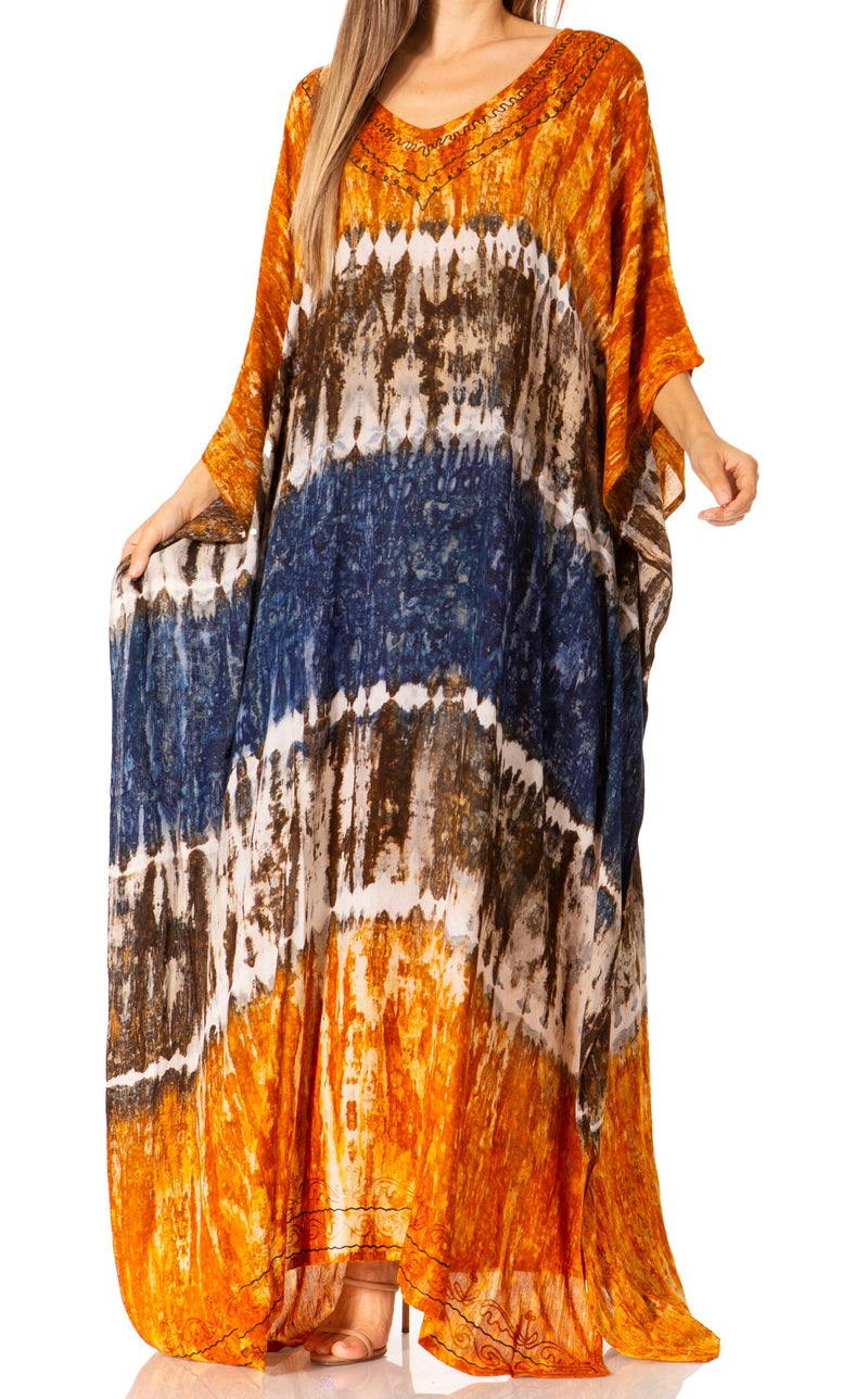 Sakkas Catia Women's Boho Casual Long Maxi Caftan Dress Kaftan Cover-up LougeWear