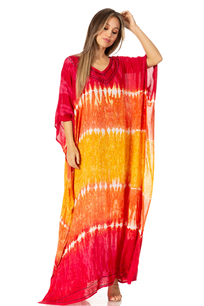 Sakkas Catia Women's Boho Casual Long Maxi Caftan Dress Kaftan Cover-up LougeWear