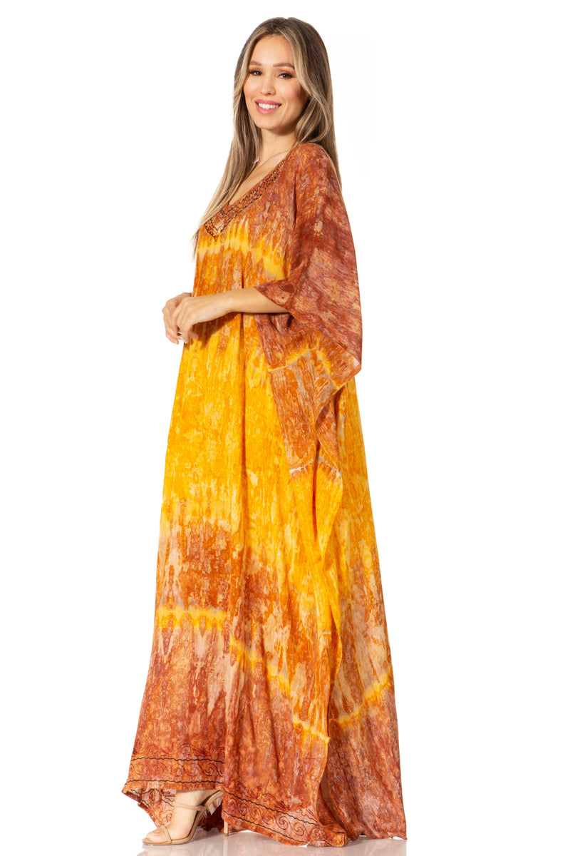 Sakkas Catia Women's Boho Casual Long Maxi Caftan Dress Kaftan Cover-up LougeWear