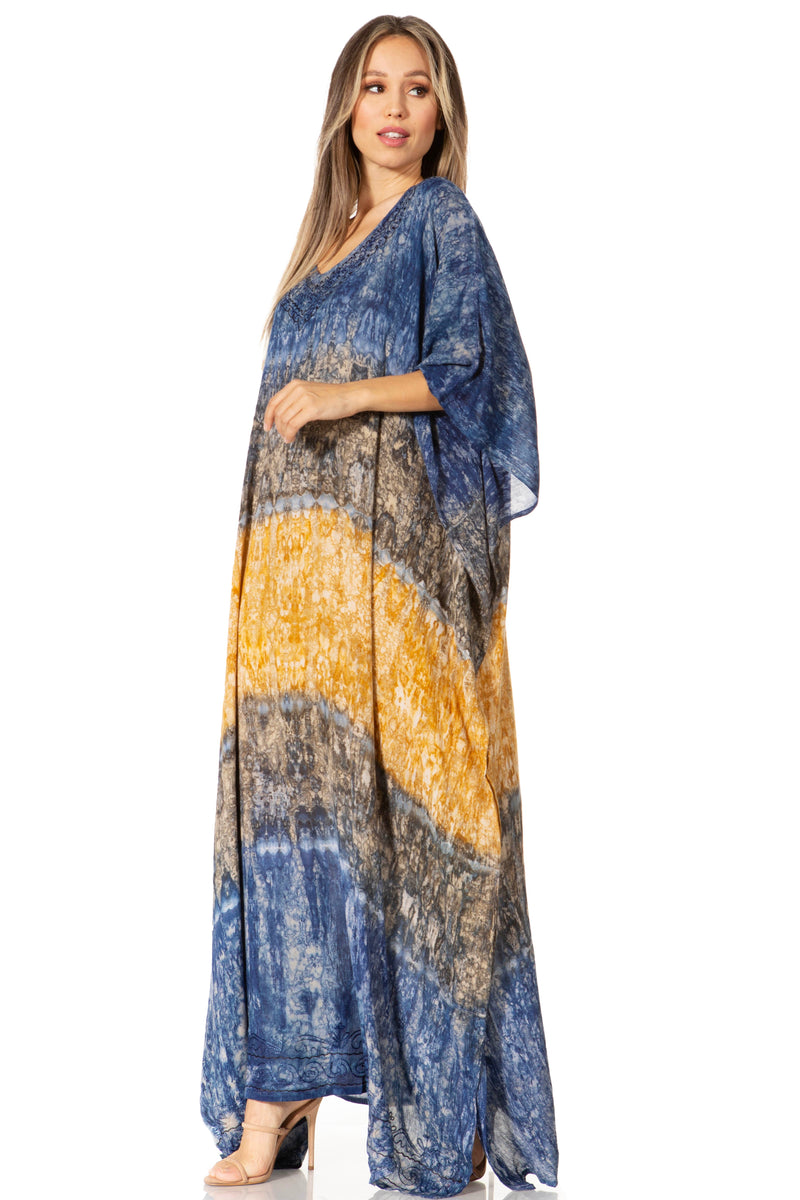 Sakkas Catia Women's Boho Casual Long Maxi Caftan Dress Kaftan Cover-up LougeWear