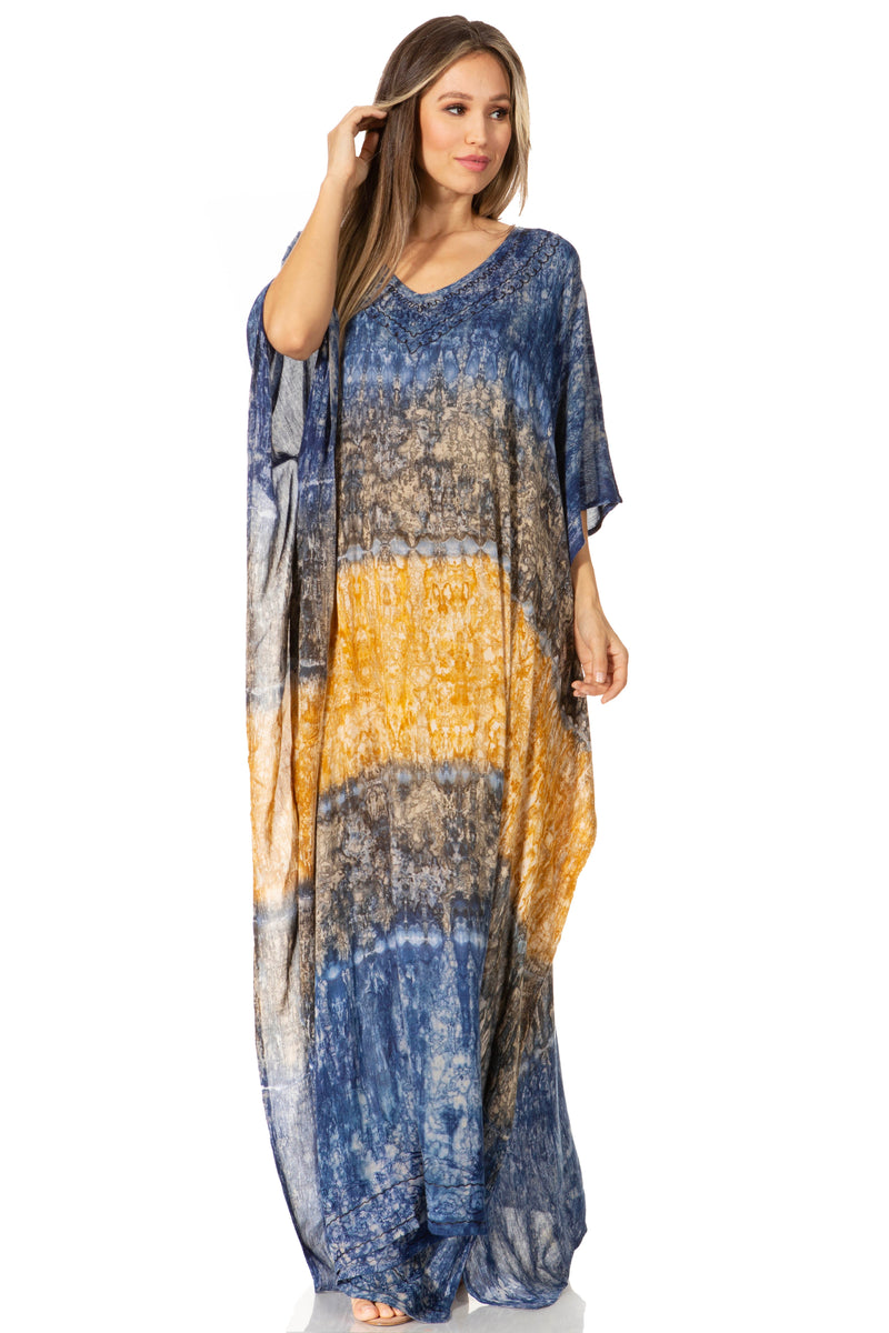 Sakkas Catia Women's Boho Casual Long Maxi Caftan Dress Kaftan Cover-up LougeWear