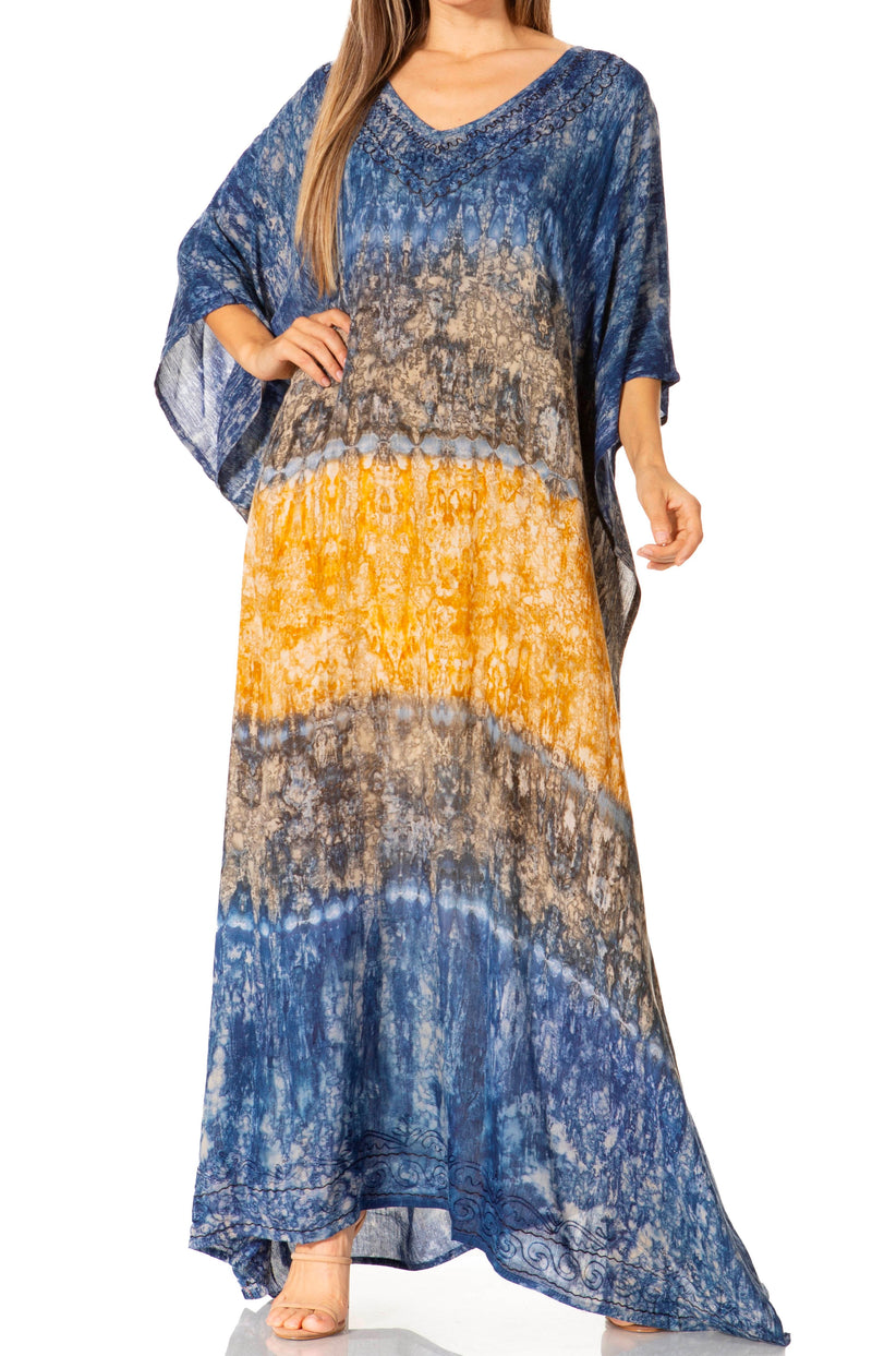 Sakkas Catia Women's Boho Casual Long Maxi Caftan Dress Kaftan Cover-up LougeWear