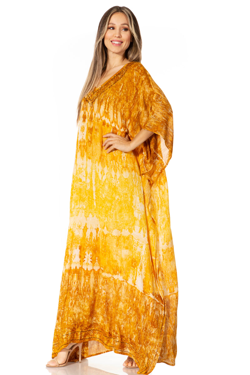 Sakkas Catia Women's Boho Casual Long Maxi Caftan Dress Kaftan Cover-up LougeWear