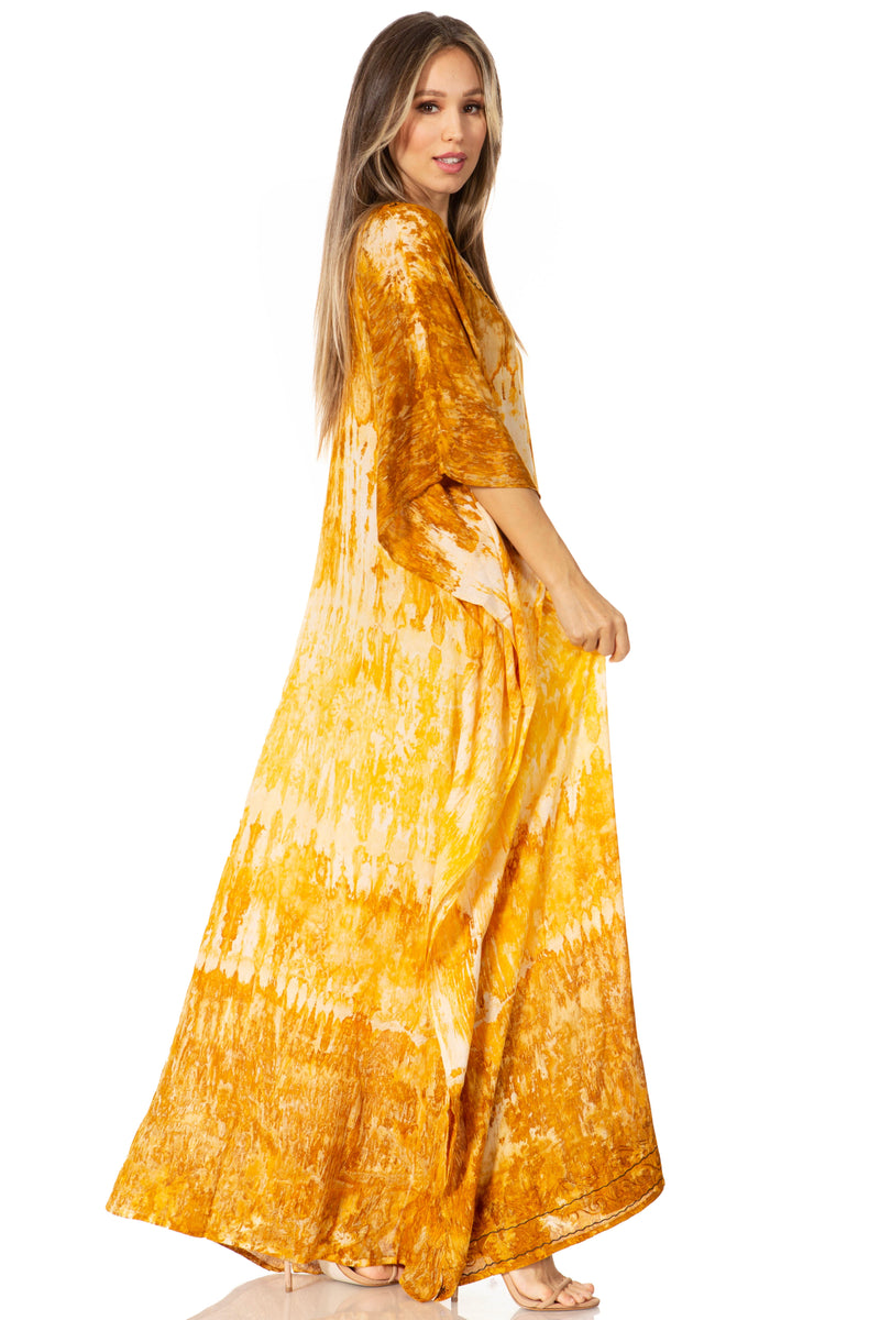 Sakkas Catia Women's Boho Casual Long Maxi Caftan Dress Kaftan Cover-up LougeWear