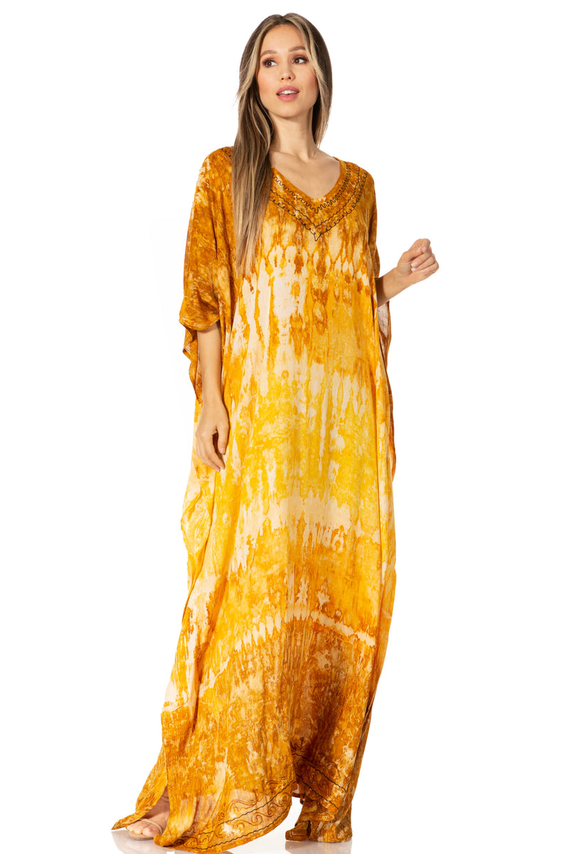 Sakkas Catia Women's Boho Casual Long Maxi Caftan Dress Kaftan Cover-up LougeWear