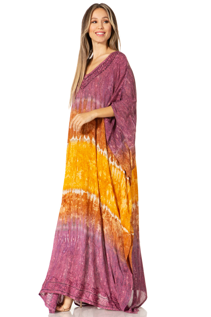 Sakkas Catia Women's Boho Casual Long Maxi Caftan Dress Kaftan Cover-up LougeWear