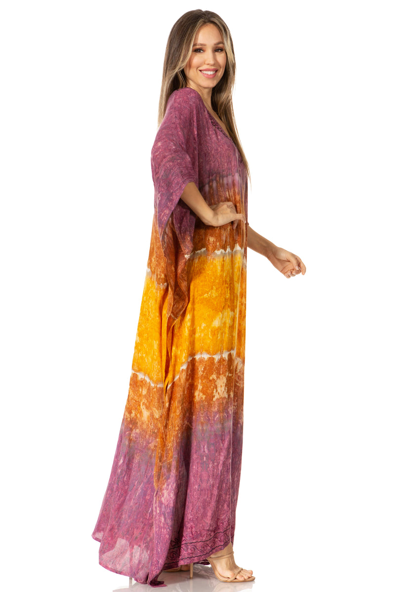 Sakkas Catia Women's Boho Casual Long Maxi Caftan Dress Kaftan Cover-up LougeWear