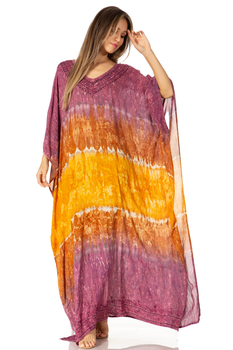 Sakkas Catia Women's Boho Casual Long Maxi Caftan Dress Kaftan Cover-up LougeWear