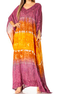 Sakkas Catia Women's Boho Casual Long Maxi Caftan Dress Kaftan Cover-up LougeWear #color_18-Violet