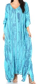 Sakkas Catia Women's Boho Casual Long Maxi Caftan Dress Kaftan Cover-up LougeWear #color_2-PacificBlue