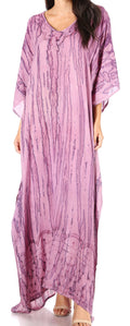 Sakkas Catia Women's Boho Casual Long Maxi Caftan Dress Kaftan Cover-up LougeWear #color_2-Lilac