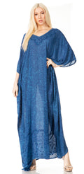 Sakkas Catia Women's Boho Casual Long Maxi Caftan Dress Kaftan Cover-up LougeWear #color_20-Navy