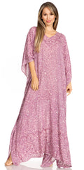 Sakkas Catia Women's Boho Casual Long Maxi Caftan Dress Kaftan Cover-up LougeWear #color_20-Violet
