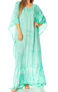 Sakkas Catia Women's Boho Casual Long Maxi Caftan Dress Kaftan Cover-up LougeWear #color_22-SeaGreen