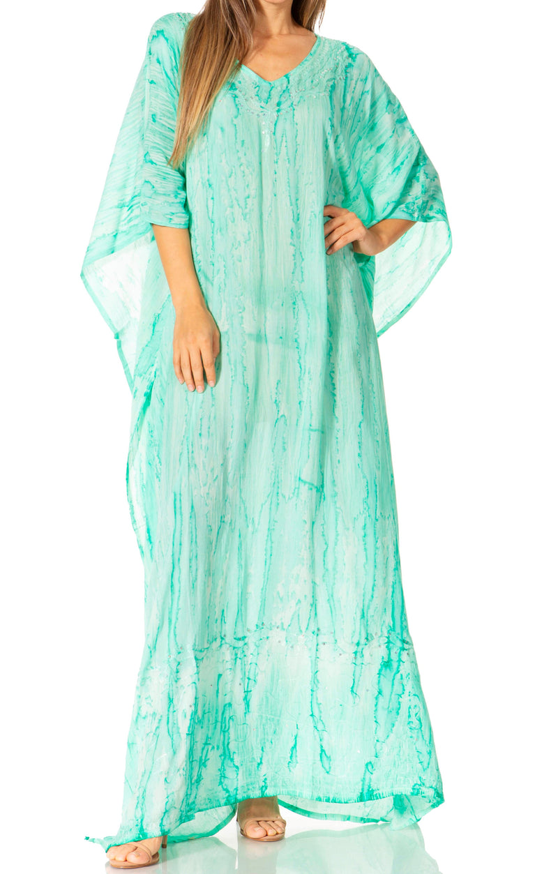 Sakkas Catia Women's Boho Casual Long Maxi Caftan Dress Kaftan Cover-up LougeWear