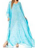 Sakkas Catia Women's Boho Casual Long Maxi Caftan Dress Kaftan Cover-up LougeWear #color_22-Turquoise