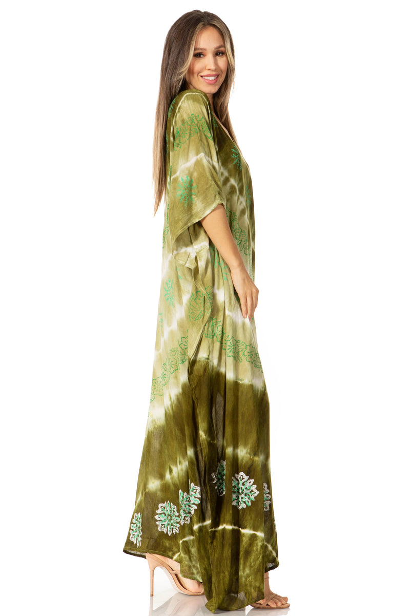 Sakkas Catia Women's Boho Casual Long Maxi Caftan Dress Kaftan Cover-up LougeWear