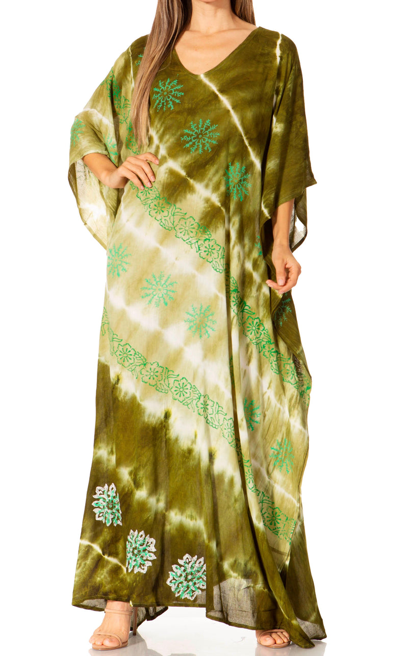 Sakkas Catia Women's Boho Casual Long Maxi Caftan Dress Kaftan Cover-up LougeWear