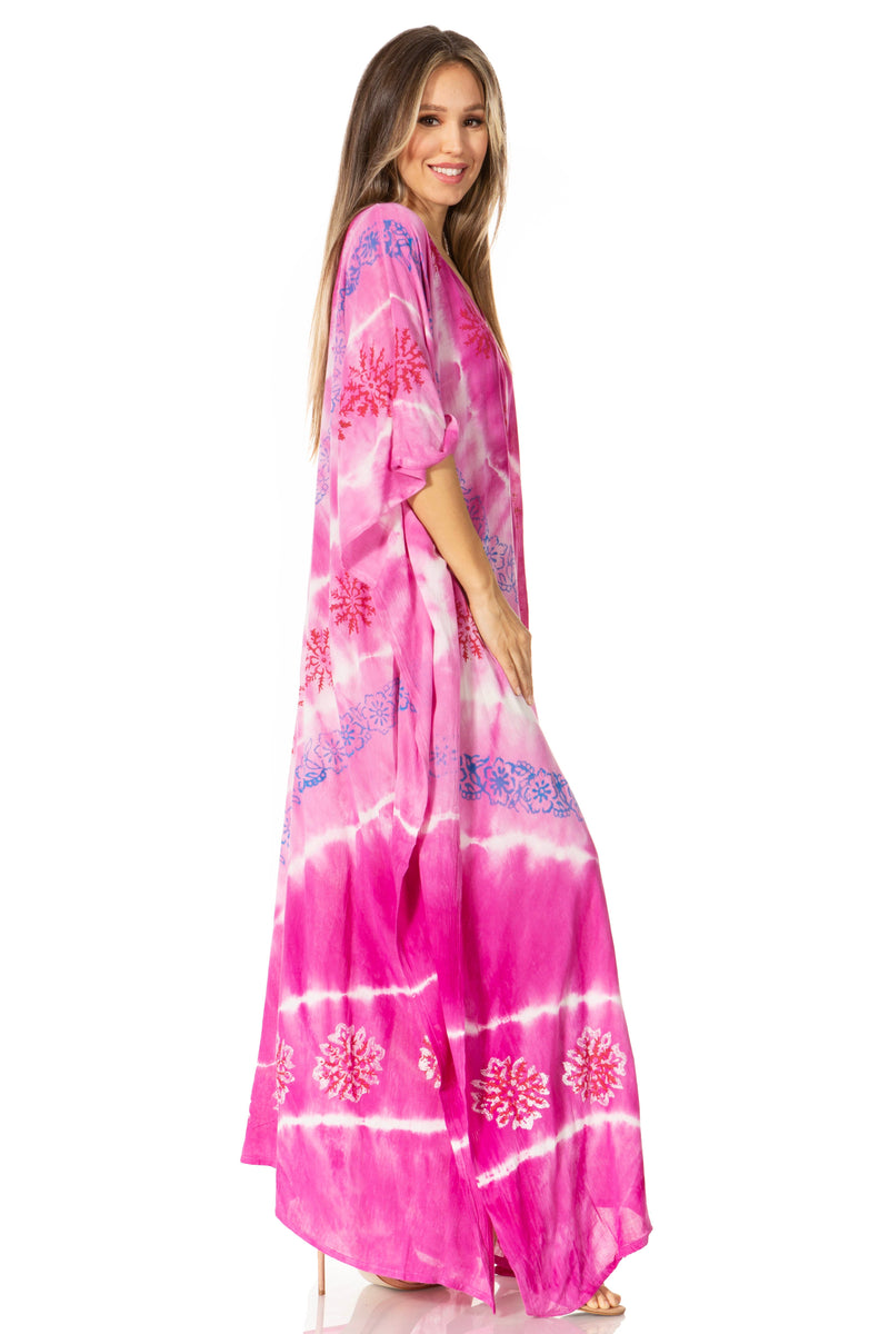 Sakkas Catia Women's Boho Casual Long Maxi Caftan Dress Kaftan Cover-up LougeWear