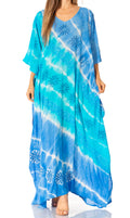 Sakkas Catia Women's Boho Casual Long Maxi Caftan Dress Kaftan Cover-up LougeWear #color_23-Turquoise