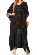 Sakkas Catia Women's Boho Casual Long Maxi Caftan Dress Kaftan Cover-up LougeWear #color_24-Black