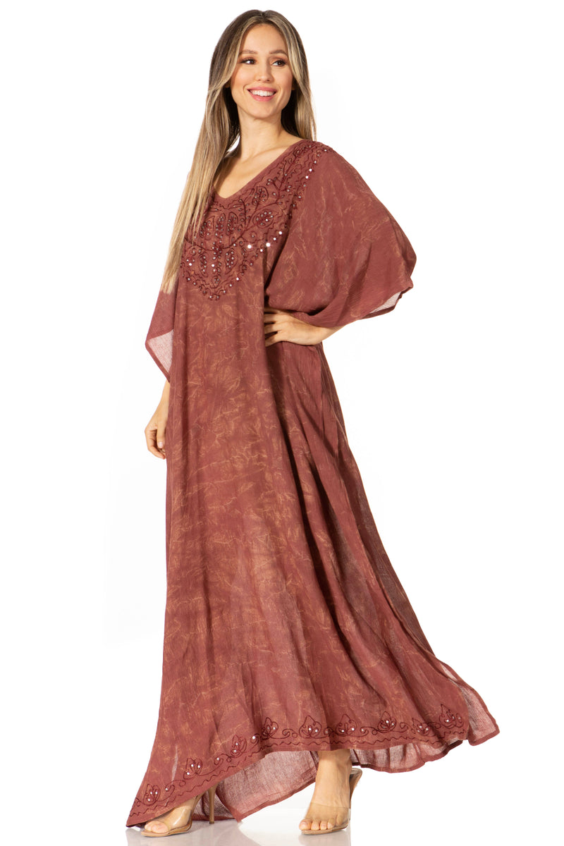 Sakkas Catia Women's Boho Casual Long Maxi Caftan Dress Kaftan Cover-up LougeWear