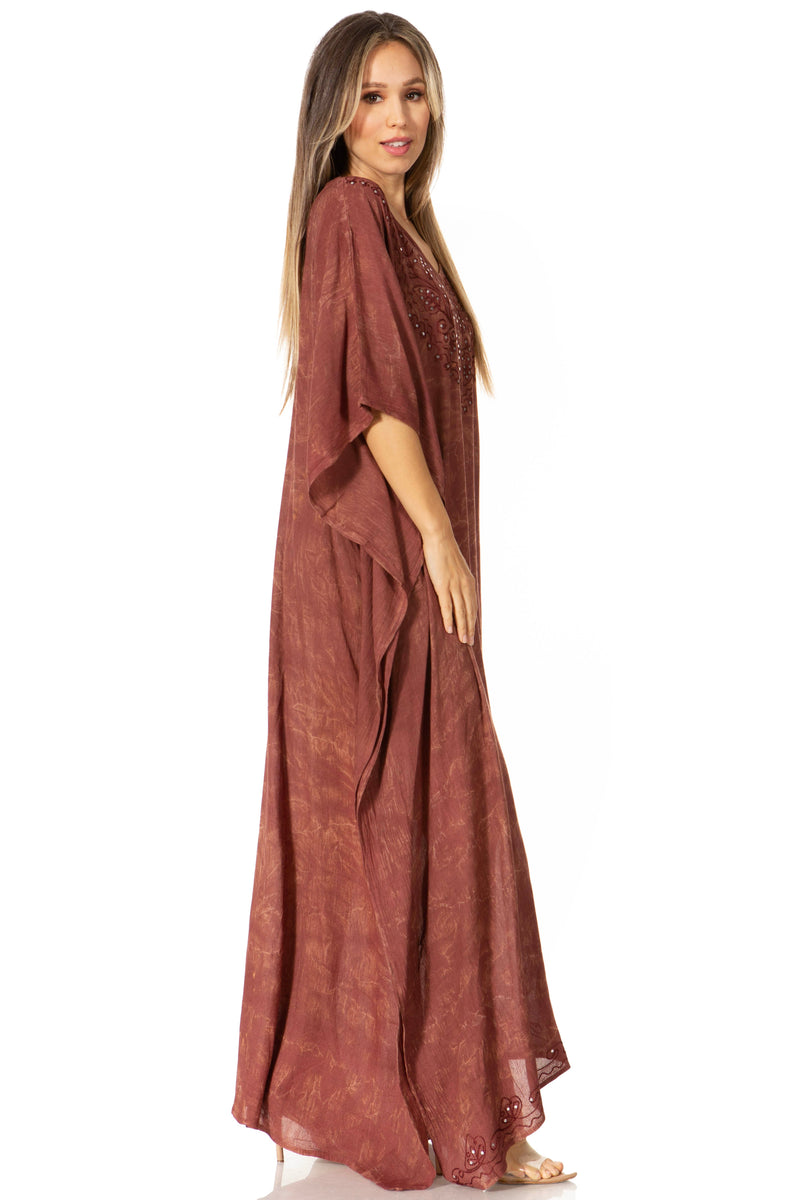 Sakkas Catia Women's Boho Casual Long Maxi Caftan Dress Kaftan Cover-up LougeWear