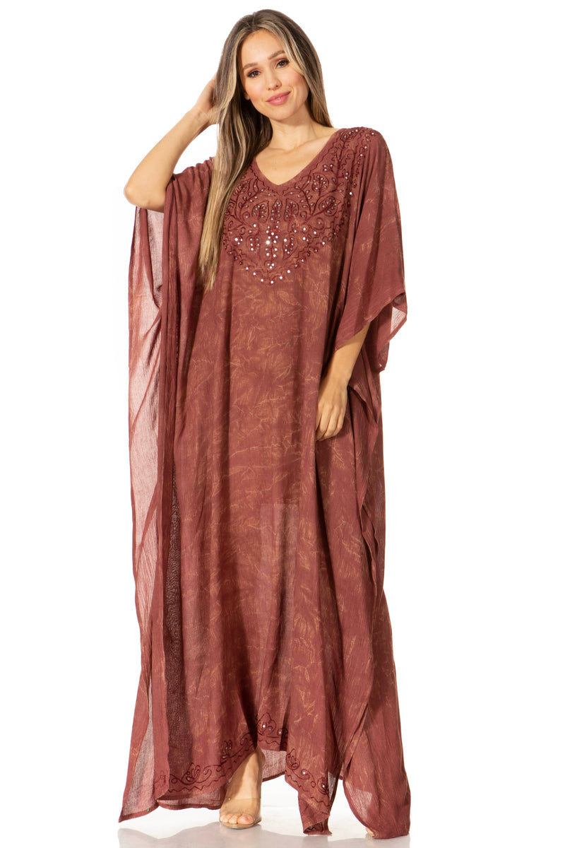 Sakkas Catia Women's Boho Casual Long Maxi Caftan Dress Kaftan Cover-up LougeWear