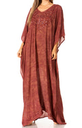 Sakkas Catia Women's Boho Casual Long Maxi Caftan Dress Kaftan Cover-up LougeWear #color_24-Brown
