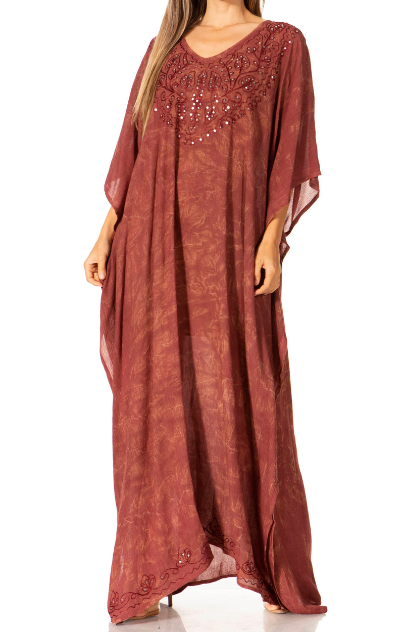 Sakkas Catia Women's Boho Casual Long Maxi Caftan Dress Kaftan Cover-up LougeWear