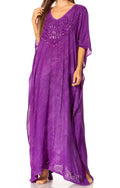 Sakkas Catia Women's Boho Casual Long Maxi Caftan Dress Kaftan Cover-up LougeWear #color_24-Purple