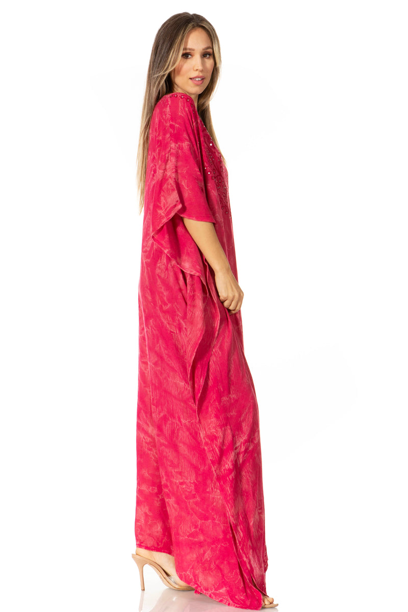 Sakkas Catia Women's Boho Casual Long Maxi Caftan Dress Kaftan Cover-up LougeWear