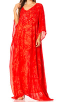 Sakkas Catia Women's Boho Casual Long Maxi Caftan Dress Kaftan Cover-up LougeWear #color_24-Red